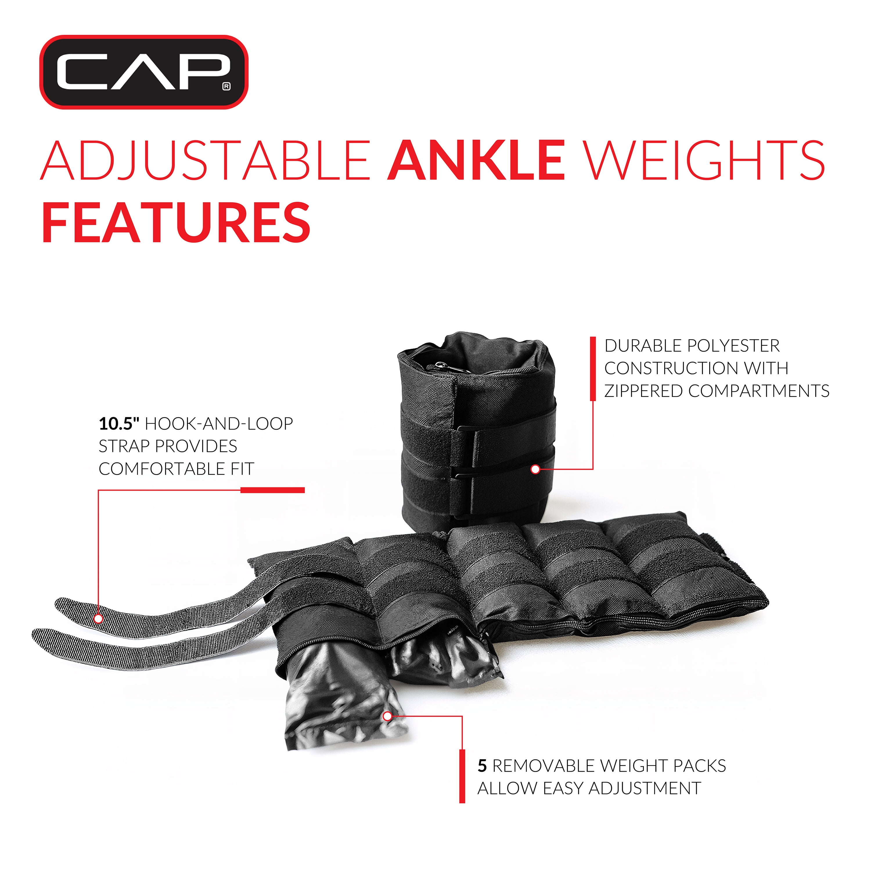CAP Barbell 20 lb. Adjustable Ankle Weights, (10lb x 2)