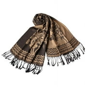 Pa-616-5 Khaki Base Peony Flowers Patterns Exquisitely Soft Woven Pashmina/Shawl/Scarf