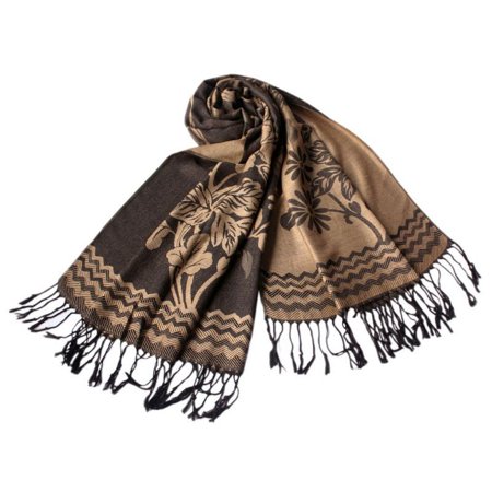 Pa-616-5 Khaki Base Peony Flowers Patterns Exquisitely Soft Woven Pashmina/Shawl/Scarf