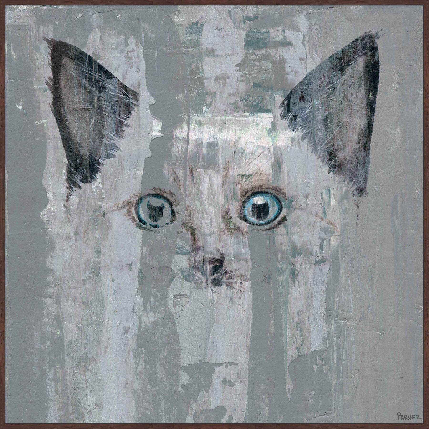Blue-Eyed Cat Floater Framed Painting Print on Canvas