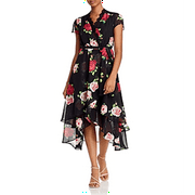 Betsey Johnson Women's Floating Roses Chiffon Lace Trim Surplice Dress Black Size 8