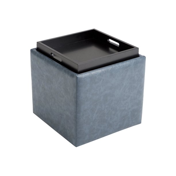 Simpli Home Rockwood Cube Storage Ottoman With Tray Walmart Com Walmart Com