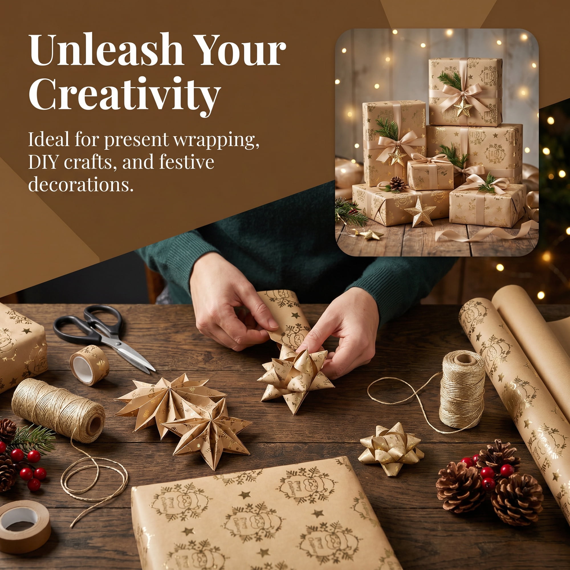 Unique Bargains Heavyweight Christmas Wrapping Paper for Gifts Old Man Gold 27.6"x 19.7"