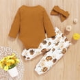 thumbnail image 6 of THDHVS Baby Girl Outfits Toddler Fashion Girls' Casual Short Sleeve Tops Round Neck Collar Botton Solid Long Pants Sets Brown 3 Months, 6 of 8