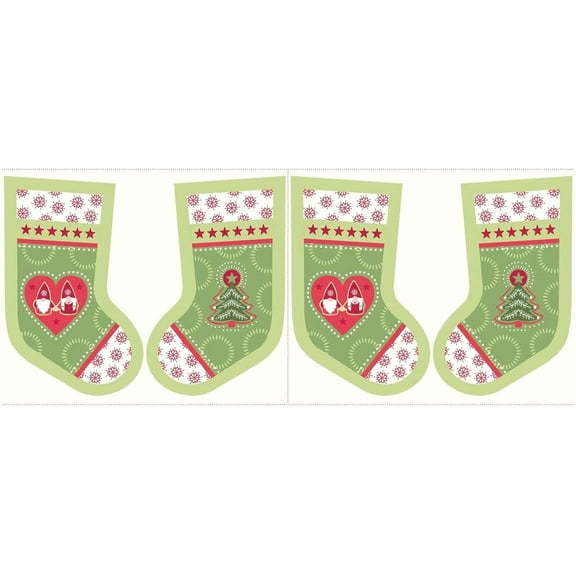 Lewis & Irene Christmas Stocking Hygge Green 18x43" Panel 100% Cotton Fabric sold by the panel