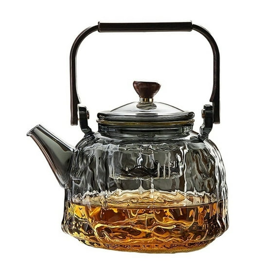 Glass teapot, teapot with infuser, filterable household heat-resistant glass teapot, Japanese tea kettle with wooden handle, for blooming tea, loose tea