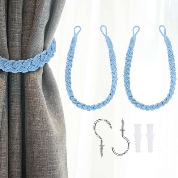 2Pcs Rope Curtain Tiebacks, 23.6" Hand-Woven Curtain Holdback, Light Blue