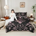 thumbnail image 4 of Manfei Bohemian Damask Bedding Toddler Comforter Set, Black Pink Down Comforter, Victorian Flower Bedding Sets Toddler with Comforter, Breathable Bedroom Decoration, 2 Pieces Reversible, 4 of 8