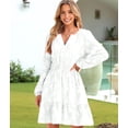 thumbnail image 4 of Women'S Casual Long Sleeve Babydoll Flowy Dress V Neck Swing Party Mini Dress White L, 4 of 9