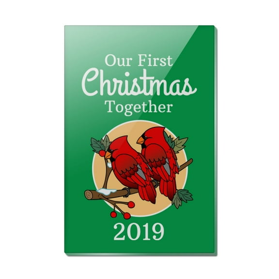 Our First Christmas Together 2019 Red Cardinals on Branch Newlyweds Rectangle Acrylic Fridge Refrigerator Magnet