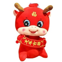 Penkiiy 2024 Chinese New Year Decorations, Year of The Dragon 2024 Spring Festival Decor, Lunar New Year Dragon Stuffed Animal Plush Toy, Soft Red Dragon 2024 Mascot Zodiac Toys, 7.9 inches
