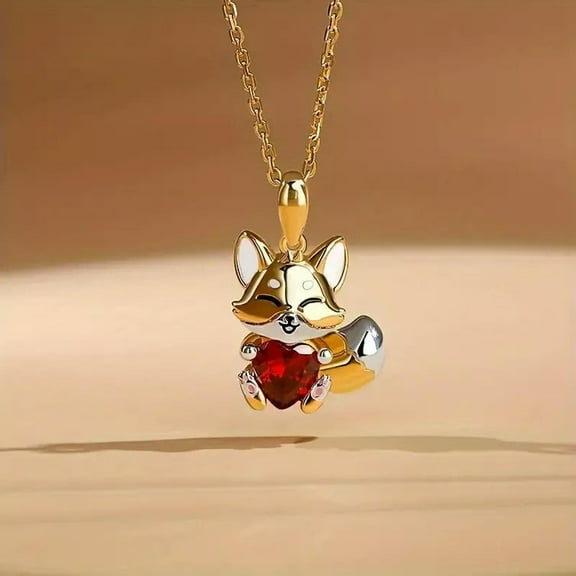 GKNET Beautiful Fox With Red Crystal Heart Pendant Necklace for Women Delicate Jewelry Gift
