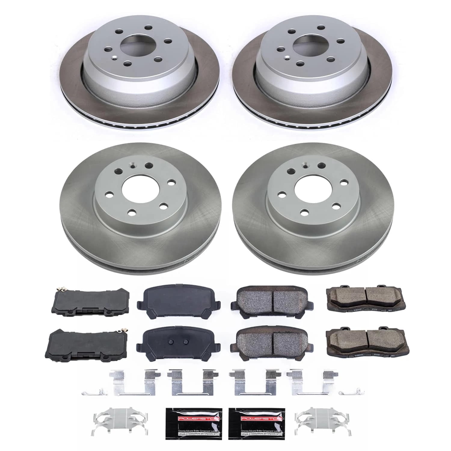 PowerStop Front and Rear Semi-Coated Rotor and Low-Dust Ceramic Brake Pad Kit SC7228
