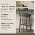 thumbnail image 4 of Maven Lane Alexander 31" Swivel Bar Stool – Kitchen Stool in Reclaimed Oak Finish & Ronan Stone Vegan Leather Upholstery - 180° Swivel, Nailhead Trim – Wooden Chair for Kitchen Islands, Set of 4, 4 of 7