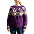 thumbnail image 2 of Stralyhd Womens Sweaters Vintage Fair Isle Sweater Knit Lightweight Boho Long Sleeve Pullover Knitwear Stripes Round Neck Cropped Pullover Tops Dark Purple XL, 2 of 4