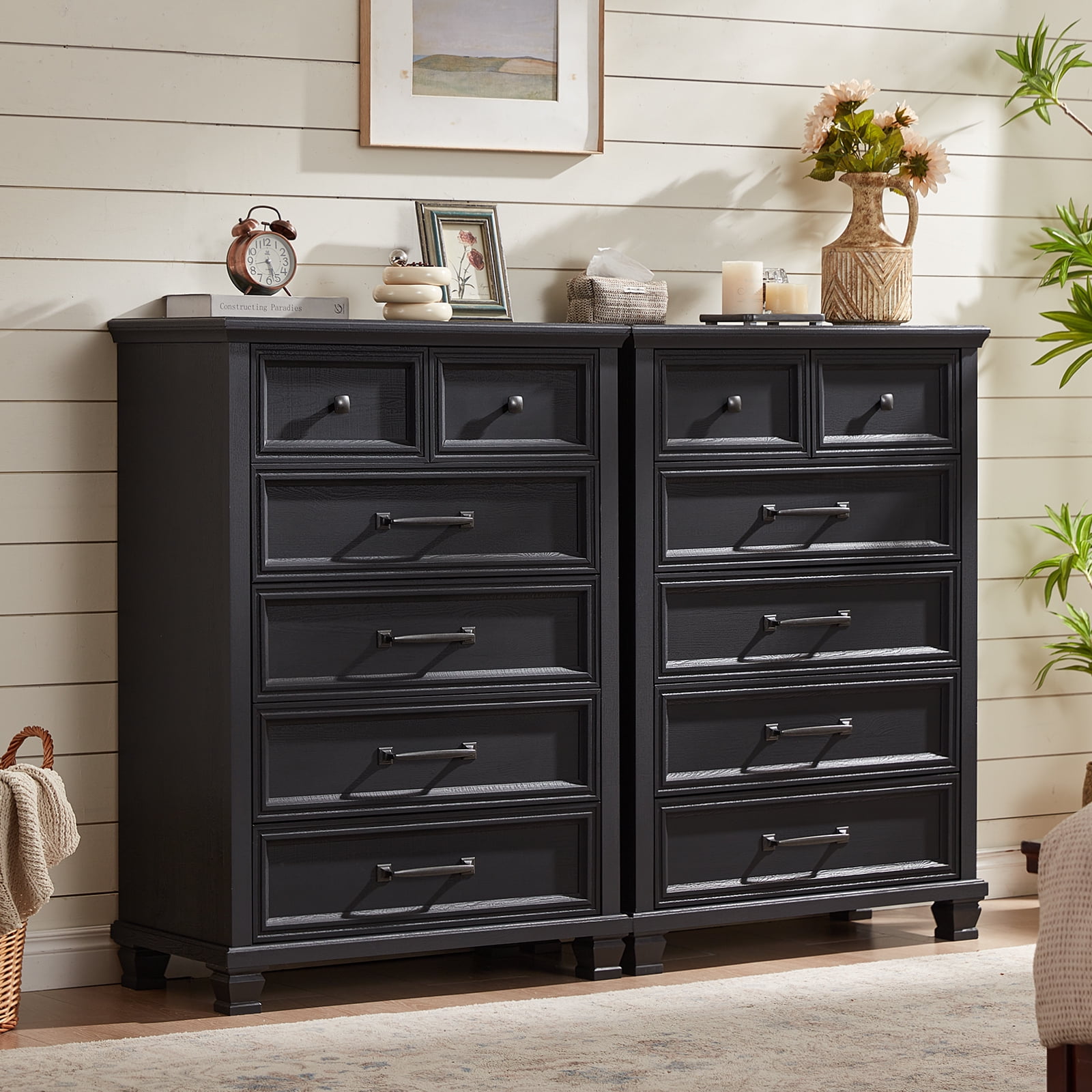 LELELINKY 6 Drawer Vertical Dresser for Bedroom, Modern Chest of Drawers Wood Storage Cabinet for Living Room, Black