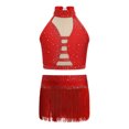 thumbnail image 3 of Haitryli Kids Girls Tassel Dance Outfits Jazz Latin Performance Crop Top with Skirt Set Gymnastics Bodysuit Red 10, 3 of 5