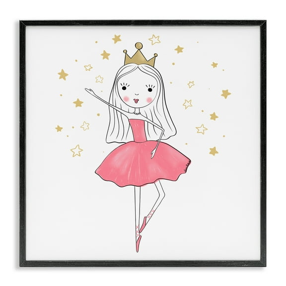 Stupell Industries Happy Ballerina Princess People Painting Black Framed Art Print Wall Art, 12 x 12