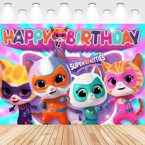 5 X3ft SuperKitties Cartoon Birthday Party Decorations Supplies, Masks Party Photography Backdrop Photo Decor Banner, Kids Boys Baby Shower Photography Backdrop