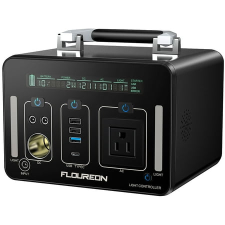 FLOUREON 500Wh Power Generator Portable Li On Charger with 250W AC Outlet, 60W PD Quick Charge, Type-C USB Output for Home Outdoors Laptops Tablets Cell Phones Lighting