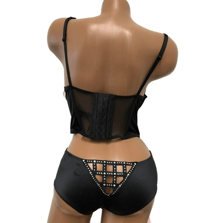Victoria's Secret Very Sexy Black Swarovski Long Line Push-Up Bra Bustier  36B with Cheeky Panty Set New 