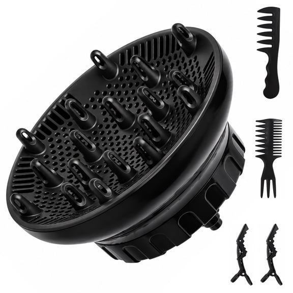 XALMERIQ Diffuser Attachment for Hair Dryer, Universal Diffuser for 1.4-3.1 inch Blow Dryer, Hair Diffuser for Long Thick Curly Wavy Hair, Black