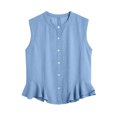 thumbnail image 5 of ClodeEU Women's Round Neck Sleeveless Button Down Peplum Blouse,Casual Loose Ruffle Hem Tank Top Blue,Women's Plus XXL, 5 of 6