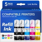 522 Ink Refill Bottles Compatible for Epson 522 Ink Bottles for Epson EcoTank Printers ET-2800 ET-4800 ET-4700 ET-2400 ET-2720 ET-2803 (5 Pack)