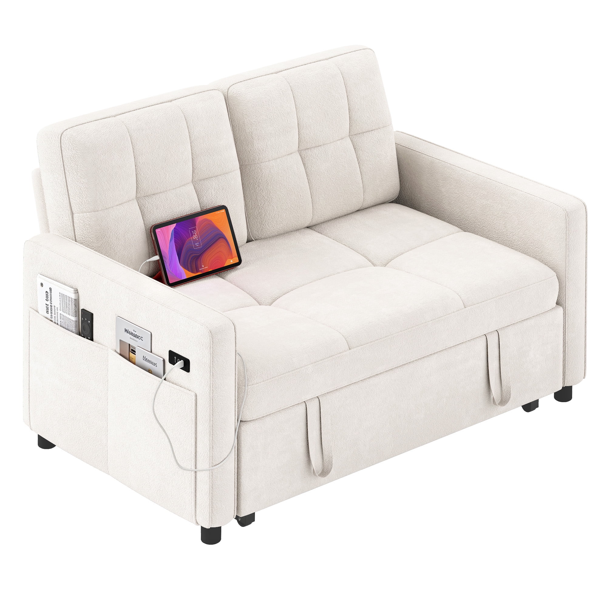 Uforic 3-in-1 Convertible Futon Sofa Bed, Modern Couch Cat-Scratch-Proof Loveseat Sleeper for Small Place, Beige
