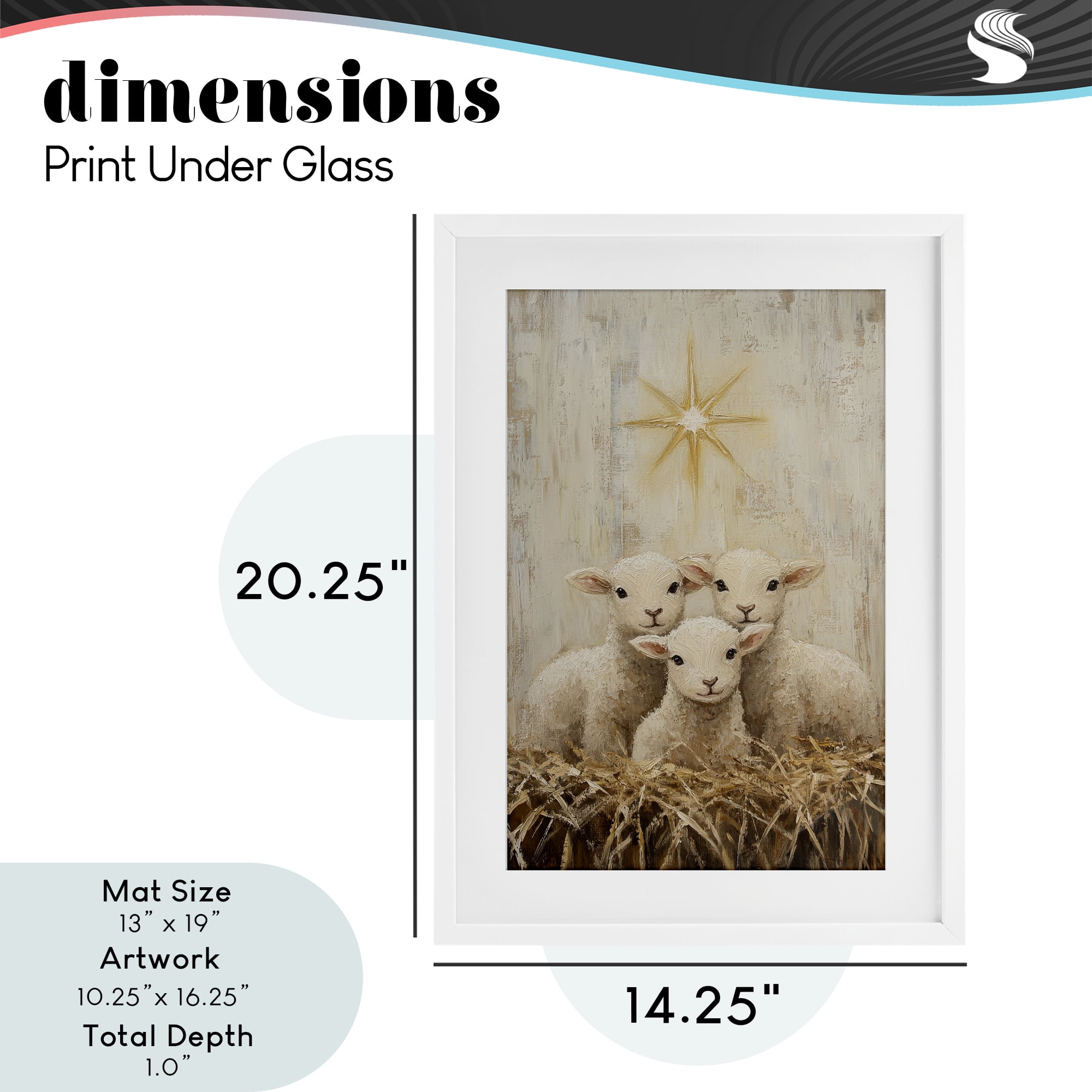 Christmas Lambs Trio White Framed Print Under Glass, design by Petal Prints Design