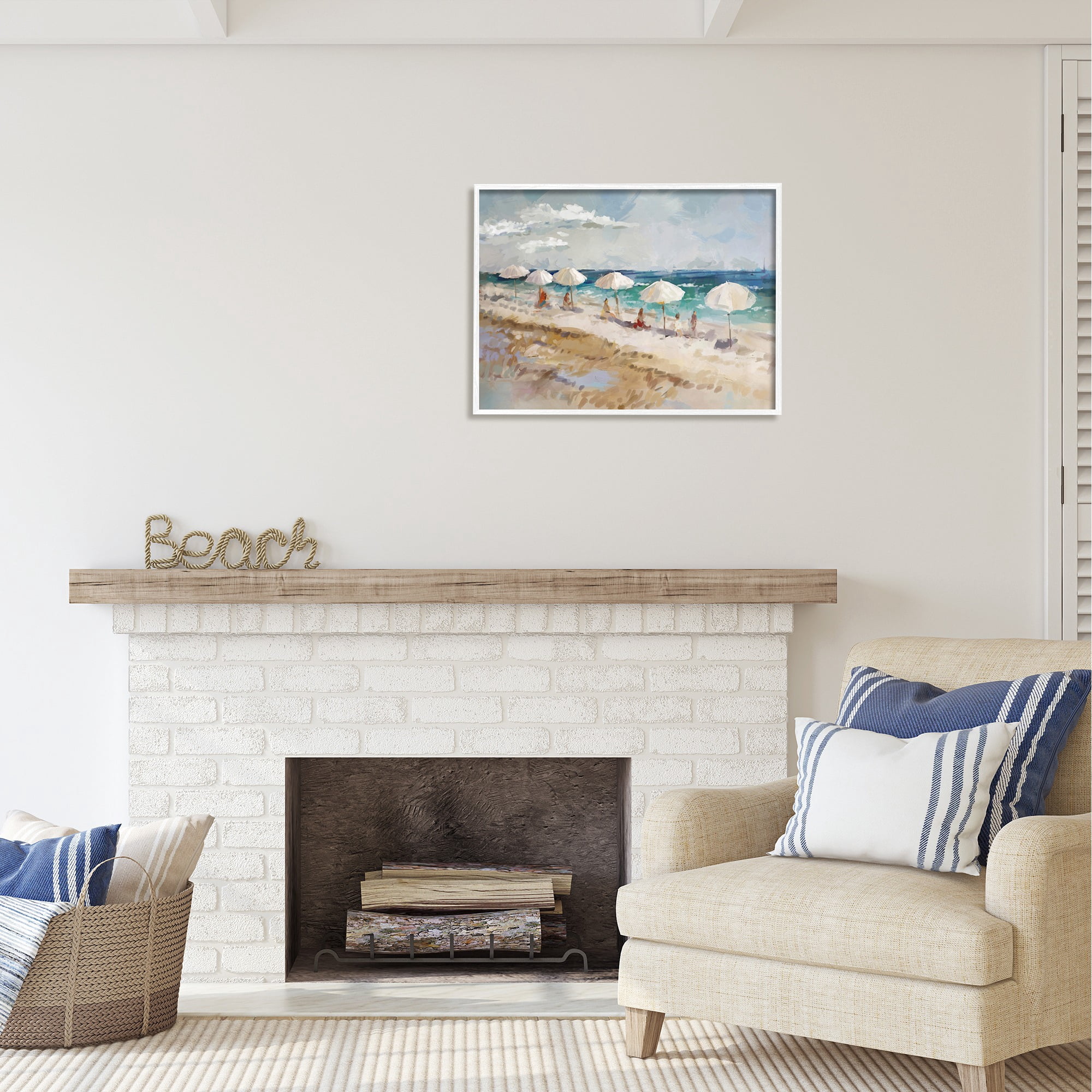 Stupell Industries Abstract People Beach Umbrellas Landscape Painting White Framed Art Print Wall Art, 30 x 24