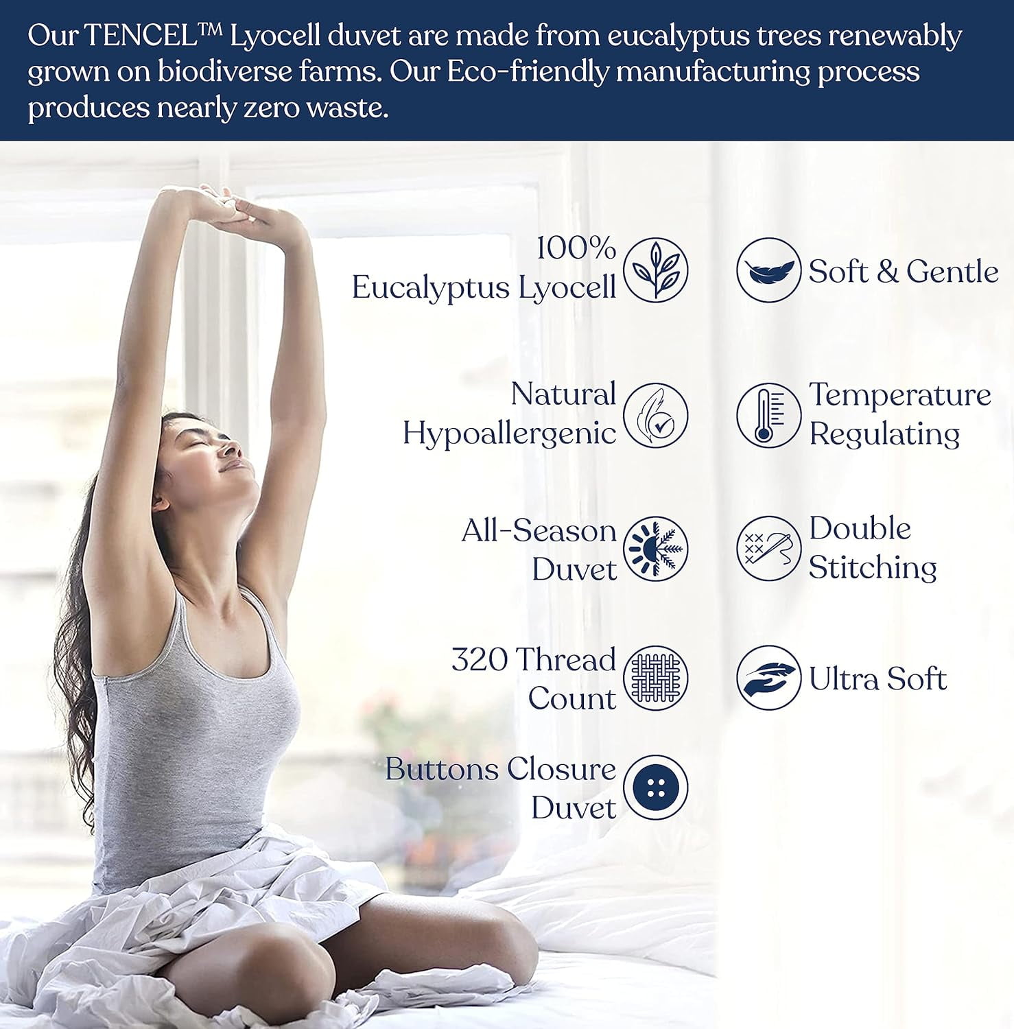 Delara 100% Eucalyptus Lyocell Tencel Twin Duvet Cover Set 2-Piece with 1 Sham – Cooling, Silky Soft, Breathable, Moisture-Wicking, Carbon