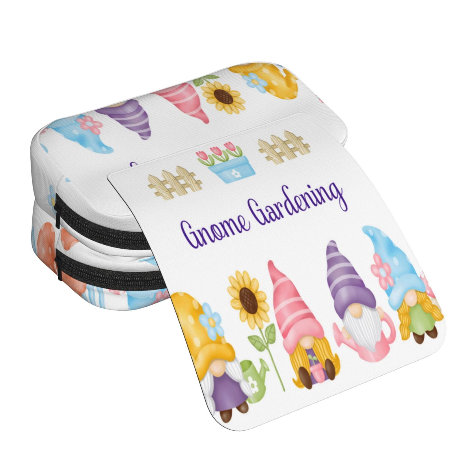 Rateoe Watercolor Gnome Garden Pattern Double Clamshell Pen Case, Storage Organizer with Two Zipper Compartments– Holds Up to 50 Pencils & Pens