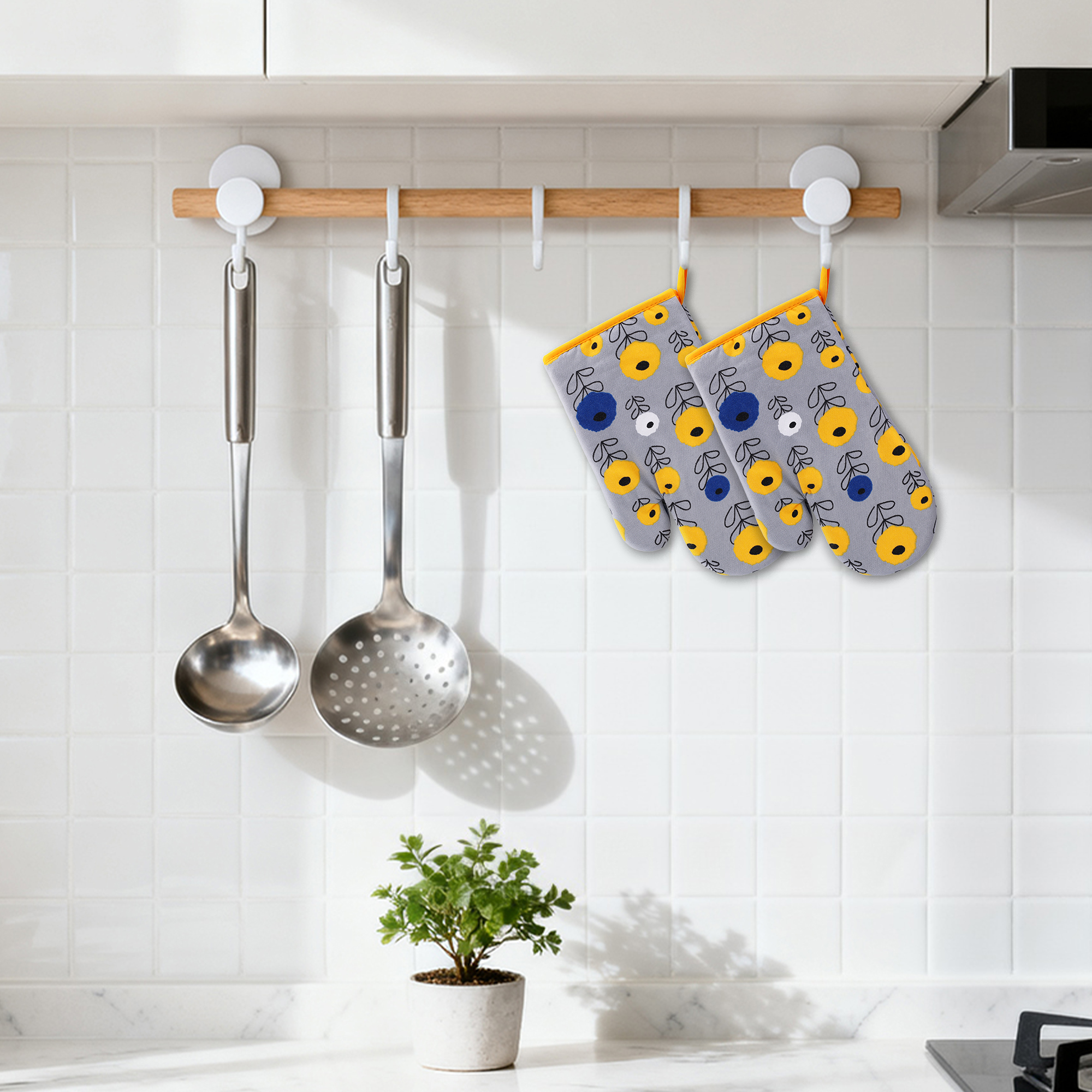 Unique Bargains Pot Holders Kitchen Oven Gloves Gray 11x7.1inch
