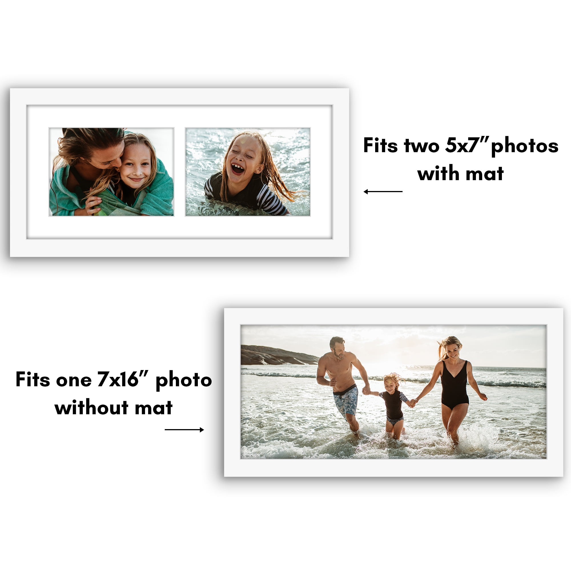 Americanflat 5x7 Double Picture Frame with Shatter-Resistant Glass Fits 2 use as One 7x16 Frame Signature - White