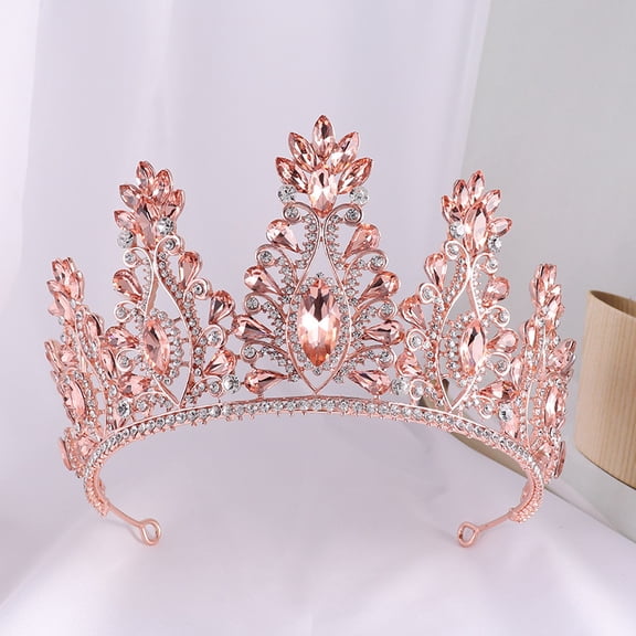 Namzi Wedding Tiara for Bride Princess Tiara Headband Bridal Crown,Crystal Rhinestone Hair Jewelry Decor for Queen Girl Bride Birthday Prom Wedding Pageant Halloween Costume Party(Pink)