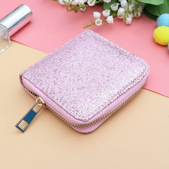 OUNONA 1Pcs Pink Polyester Coin Purse Zippered Closure Small Money Pouch for Girls Slim