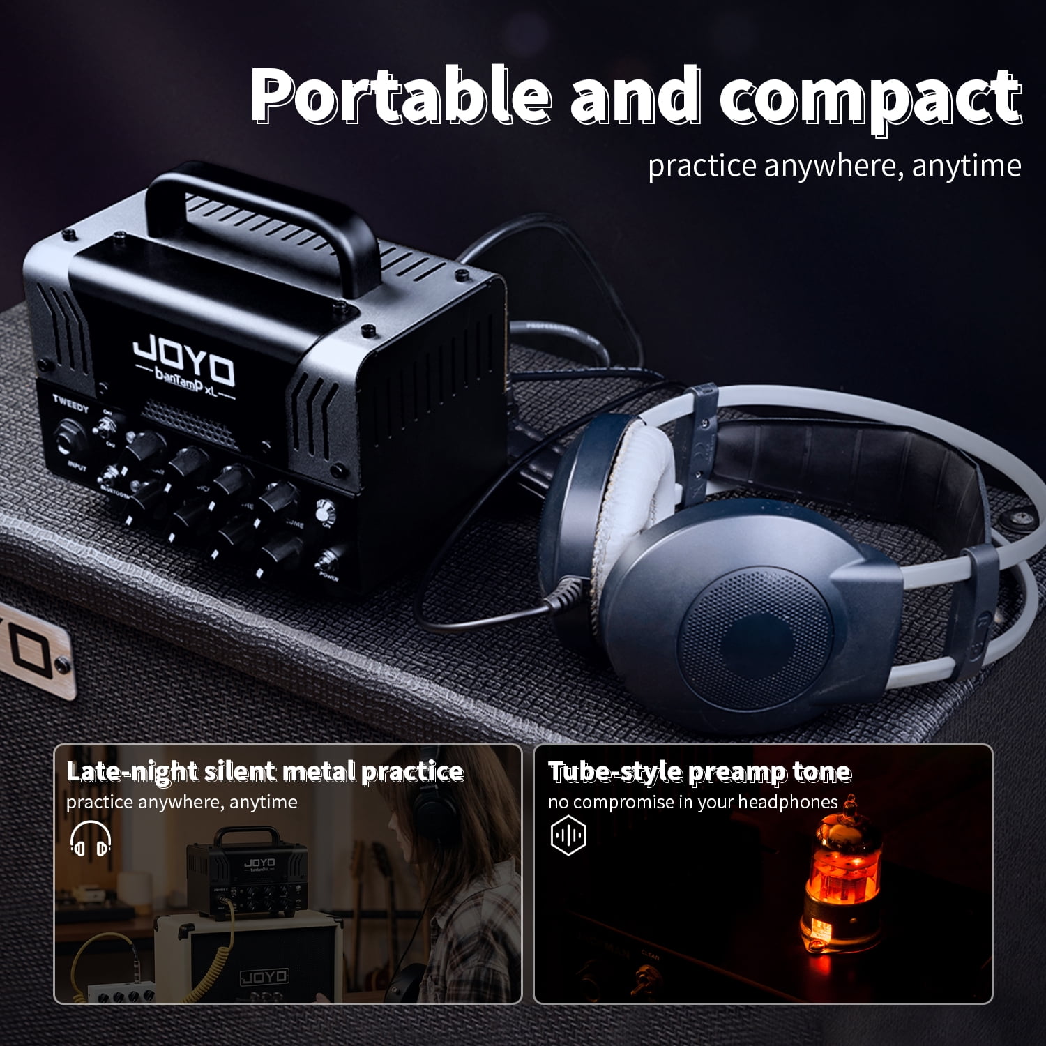 JOYO ZOMBIE II Rugged Metal 20W Hybrid Tube Electric Guitar Mini Amp Head, 2-Channel Clean/OD with Bluetooth, FX Loop & Cab Emulated Headphone Out, Requires External Speaker