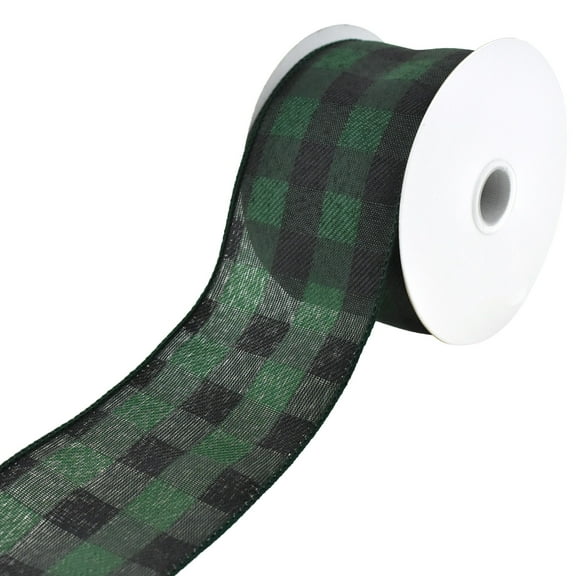 Buffalo Plaid Wired Ribbon, 2-1/2-Inch, 10-Yard - Hunter Green/Black