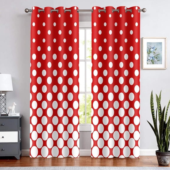 Abstract Curtains for Bedroom 42x84inch Polka Dot Window Curtain Minimalist Blackout Curtains Insulated Room Darkening Window Drapes for Living Room 2 Panels, Red White