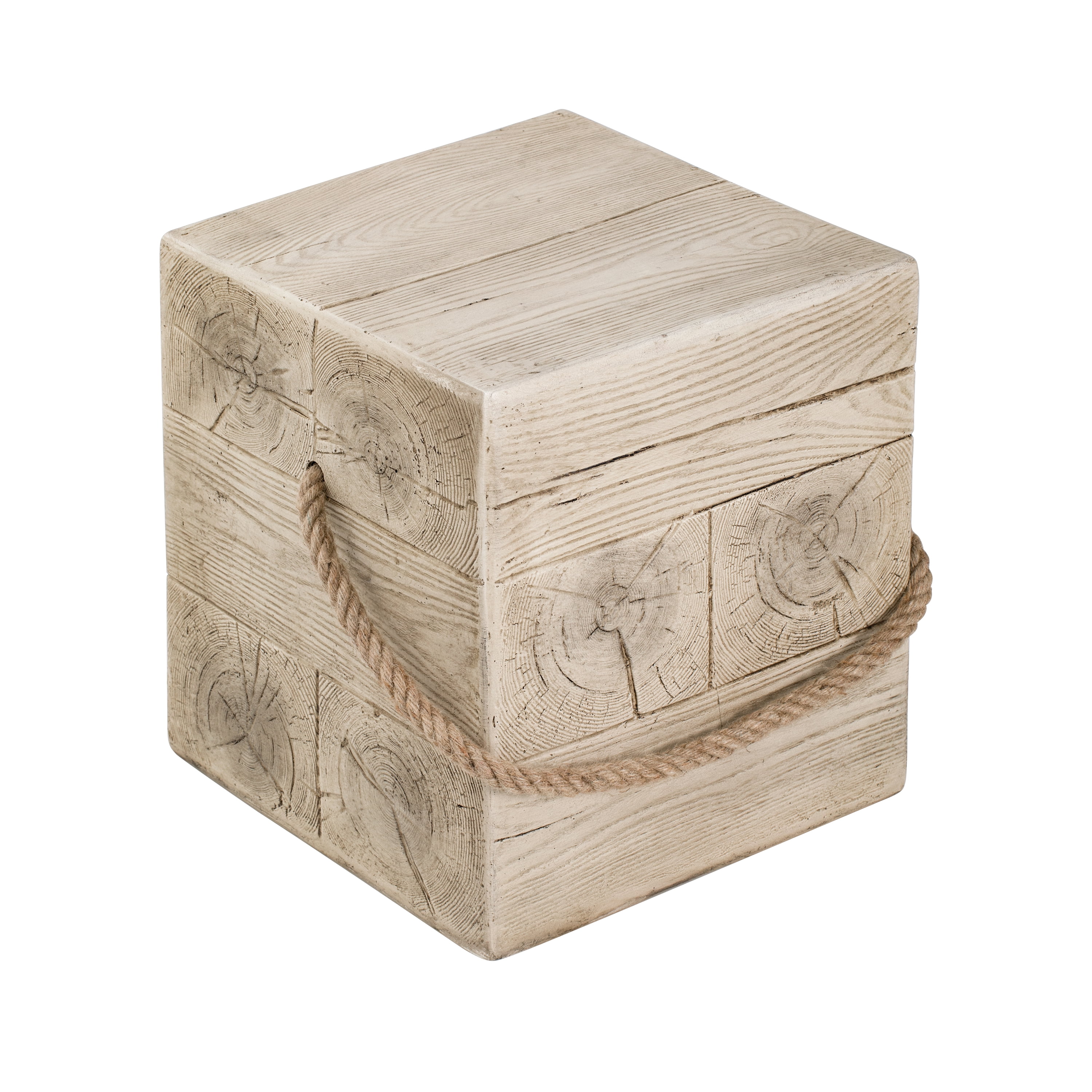 Outdoor Wood Grain Square MGO Side Table with Simulated Braided Cord, Indoor Retro End Table for Home & Patio Decor