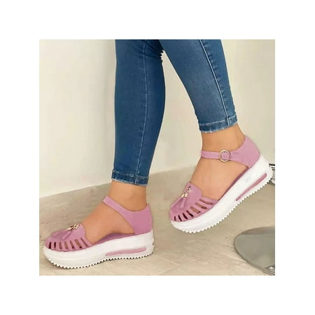 

Avamo Women s Summer Ankle Strap Wedge Casual Round Toe Shoes Hollow Tassels Sandals