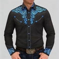 thumbnail image 2 of FINALGANG Mens Cowboy Floral Embroidery Shirt Long Sleeve Snap Button Shirt With Contrast Stitching Bust Pockets For Festival Daily Wear Black3 L, 2 of 6