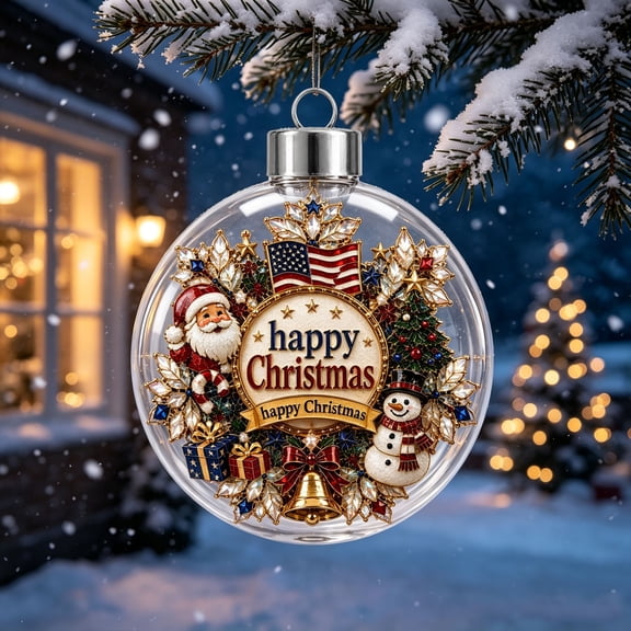 AURIGATE Christmas Acrylic Ball Ornaments, 3.15 in Hanging Decor with Santa Flag Design for Xmas Tree Holiday Party