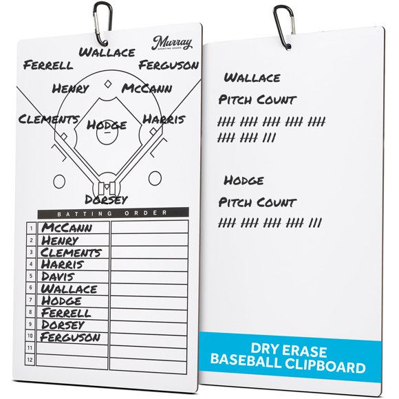 Portapapeles de entrenadores de borrado en seco de Murray Sporting Goods | Pizarra blanca de borrado en seco de doble cara (béisbol)
