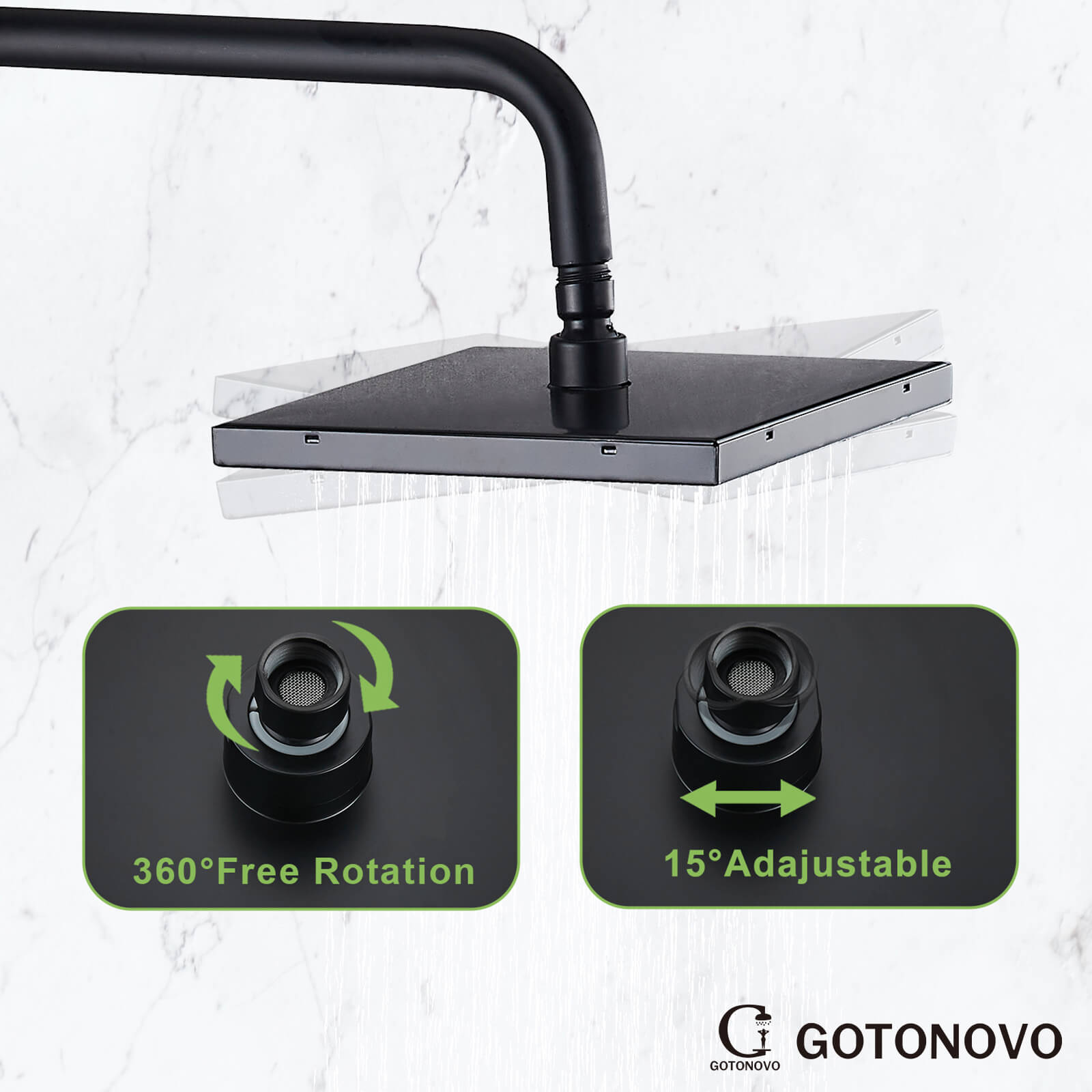 Matte Black 8" Rainfall Exposed Shower System - Triple Function (Rainhead, Handheld, Tub Spout)
