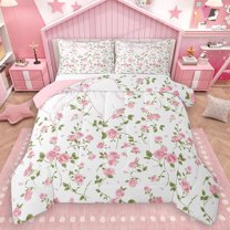 Homewish Kawaii Pink Rose Bedding Comforter Set for Kids, Princess Bow Ribbon Twin Comforter Sets, Southwestern Reversible Bedding Set, Microfiber Bedroom Decor, 2pcs