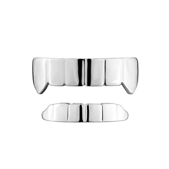 Copper Zirconia Smooth Surface Grillz Set for Upper and Lower Teeth,Gold or Silver Tone Minimalist Design,Hip Hop Party Dental Jewelry for Men & Women
