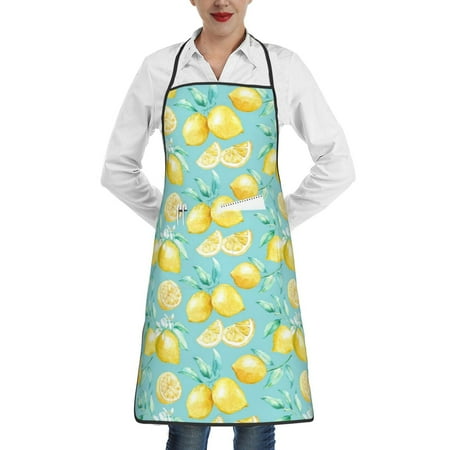 

Lukts Yellow Lemon Pattern Kitchen Apron Waterdrop Resistant Apron with adjustable Aprons for Women and Men with Pockets Cooking Apron