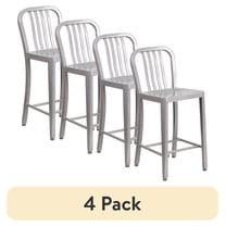 (4 pack) Flash Furniture 24" Commercial Grade Metal Modern Counter Height Stool with Footrest, Silver